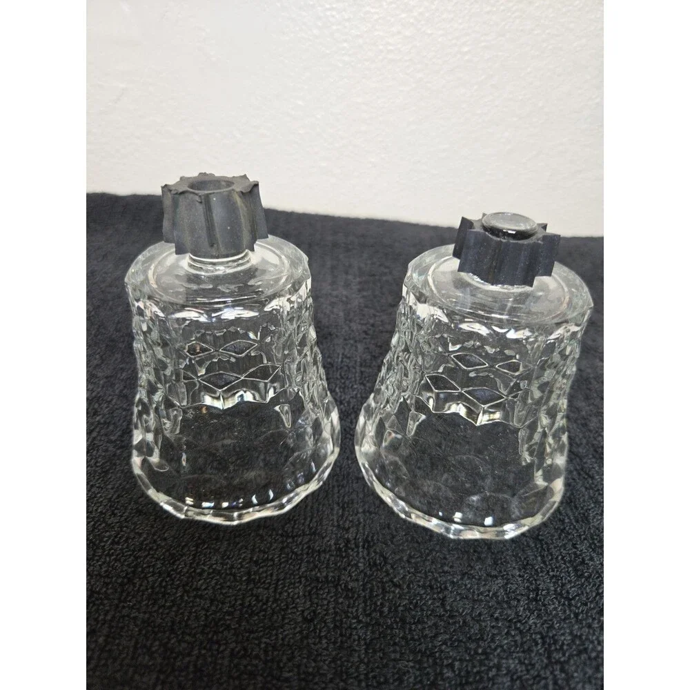 Vintage Homco Clear Glass Peg Votive Candle Cups- Pair of 2 Diamond Point Marked